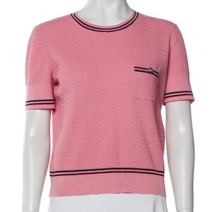 CHANEL Métiers D’Art 2023 Paris Dakar Pink Crew Neck Sweater Top size 38 new